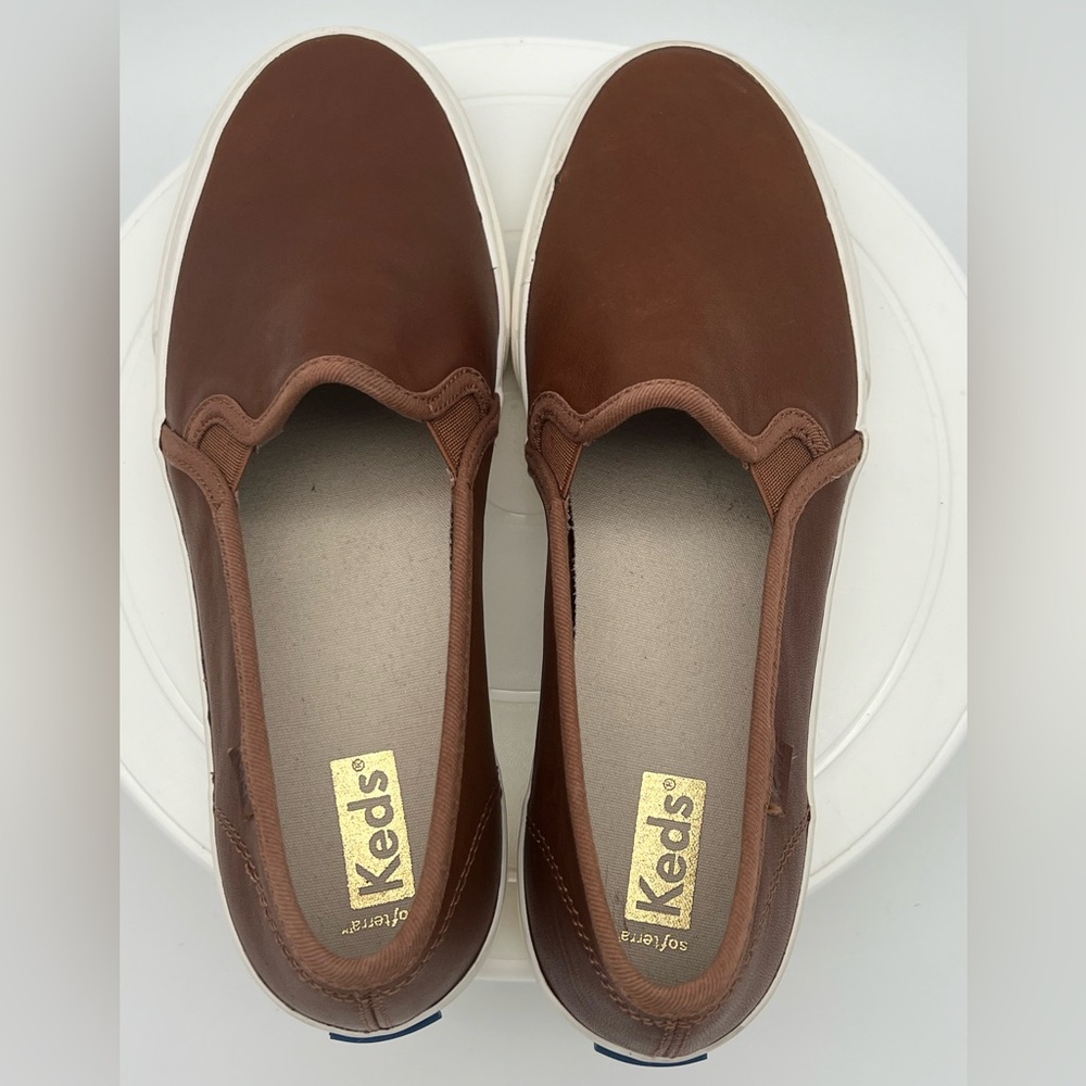 Keds Cognac Brown Leather Double Decker Slip On Sneakers Women Shoe Sz. 8.5 - Picture 4 of 7